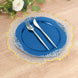 10 Pack Transparent Navy Blue Disposable Party Plates with Silver Leaf Embossed Baroque Rim