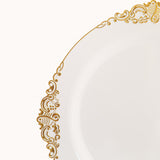 10 Pack | 10inch White Gold Leaf Embossed Baroque Plastic Dinner Plates#whtbkgd