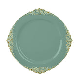 Elegant teal plate with ornate gold detailing.