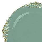 Elegant teal plate with ornate gold trim design. #whtbkgd