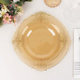 10 Pack 8inch Transparent Gold Plastic Salad Plates With Gold Leaf Embossed
