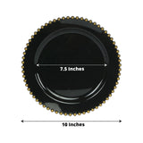 10 Pack 10inch Black Gold Beaded Rim Disposable Dinner Plates, Round Plastic Party Plates