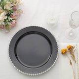 10 Pack | 10inch Black / Silver Beaded Rim Disposable Dinner Plates, Round Plastic Party Plates
