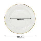 10 Pack | 10inch Clear / Gold Beaded Rim Disposable Dinner Plates