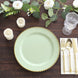 10 Pack Sage Green Disposable Party Plates with Gold Beaded Rim, 10inch Round Plastic Dinner Plates