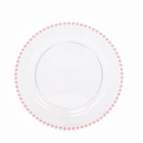 10 Pack Transparent Blush Plastic Party Plates with Beaded Rim, Round Disposable Dinner#whtbkgd