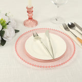 10 Pack Transparent Blush Plastic Party Plates with Beaded Rim, Round Disposable Dinner Plates