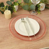 10 Pack Transparent Blush Plastic Party Plates with Beaded Rim, Round Disposable Dinner Plates