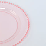 10 Pack Transparent Blush Plastic Party Plates with Beaded Rim, Round Disposable Dinner Plates