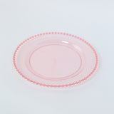 10 Pack Transparent Blush Plastic Party Plates with Beaded Rim, Round Disposable Dinner Plates