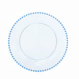 10 Pack Transparent Dusty Blue Plastic Party Plates with Beaded Rim, Round Disposable#whtbkgd