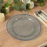 10 Pack Transparent Dusty Blue Plastic Party Plates with Beaded Rim, Round Disposable