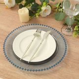 10 Pack Transparent Dusty Blue Plastic Party Plates with Beaded Rim, Round Disposable