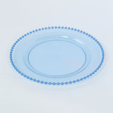 10 Pack Transparent Dusty Blue Plastic Party Plates with Beaded Rim, Round Disposable