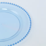 10 Pack Transparent Dusty Blue Plastic Party Plates with Beaded Rim, Round Disposable