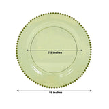 10-Pack Plastic 10inch Round Dinner Plates in Transparent Dusty Sage Green Beaded Rim - Disposable
