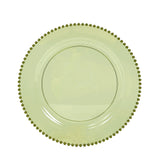10-Pack Plastic 10inch Round Dinner Plates in Transparent Dusty Sage Green Beaded Rim#whtbkgd