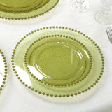 10-Pack Plastic 10inch Round Dinner Plates in Transparent Dusty Sage Green Beaded Rim - Disposable