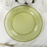 10-Pack Plastic 10inch Round Dinner Plates in Transparent Dusty Sage Green Beaded Rim - Disposable