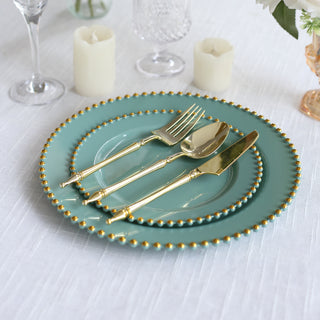 Add a Touch of Elegance to Your Table Setting with Dusty Sage Green Gold Beaded Rim Plates