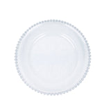 10-Pack Clear Silver Glittered Plastic Dessert Plates – Round with Silver Beaded Rim#whtbkgd