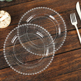 10-Pack Clear Silver Glittered Plastic Dessert Plates – Round with Silver Beaded Rim, Disposable