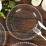 10-Pack Clear Silver Glittered Plastic Dessert Plates – Round with Silver Beaded Rim, Disposable