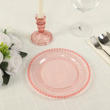 10 Pack Transparent Blush Plastic Salad Plates with Beaded Rim, Disposable Round Dessert