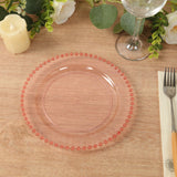 10 Pack Transparent Blush Plastic Salad Plates with Beaded Rim, Disposable Round Dessert