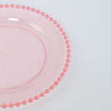 10 Pack Transparent Blush Plastic Salad Plates with Beaded Rim, Disposable Round Dessert