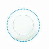 10 Pack Transparent Dusty Blue Plastic Salad Plates with Beaded Rim, Disposable Round#whtbkgd