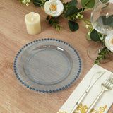 10 Pack Transparent Dusty Blue Plastic Salad Plates with Beaded Rim, Disposable Round Dessert Plates