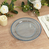 10 Pack Transparent Dusty Blue Plastic Salad Plates with Beaded Rim, Disposable Round Dessert Plates