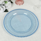 10 Pack Transparent Dusty Blue Plastic Salad Plates with Beaded Rim, Disposable Round Dessert Plates