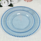 10 Pack Transparent Dusty Blue Plastic Salad Plates with Beaded Rim, Disposable Round Dessert Plates