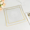 10 Pack | 10inch Clear / Gold Concave Modern Square Plastic Dinner Plates, Disposable Party Plates
