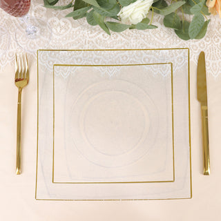 Elegant and Stylish Clear/Gold Concave Modern Square Plastic Dessert Plates