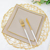 10 Pack | 8inch Taupe / Gold Concave Modern Square Plastic Dessert Plates Salad Party Plates