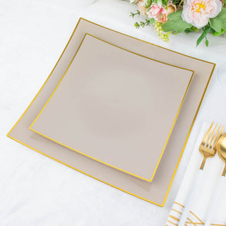 Chic and Elegant Taupe/Gold Square Plastic Dessert Plates