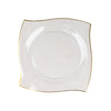 10 Pack | 10inch Clear / Gold Wavy Rim Square Plastic Dinner Plates, Disposable Party Plates#whtbkgd