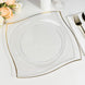 10 Pack | 10inch Clear / Gold Wavy Rim Modern Square Plastic Dinner Plates, Disposable Party Plates