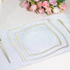 10 Pack | 8inch Clear / Gold Wavy Rim Modern Square Plastic Dessert Salad Appetizer Party Plates
