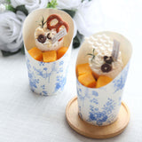 50 Pack White Blue Paper Popcorn Box Snack Cups with French Toile Floral Pattern, Disposable Appetiz