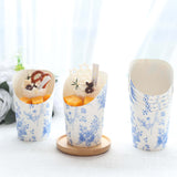 50 Pack White Blue Paper Popcorn Box Snack Cups with French Toile Floral Pattern, Disposable Appetiz