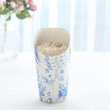 50 Pack White Blue Paper Popcorn Box Snack Cups with French Toile Floral Pattern, Disposable Appetiz