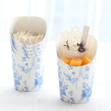 50 Pack White Blue Paper Popcorn Box Snack Cups with French Toile Floral Pattern, Disposable Appetiz