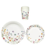 72 Pcs Wildflower Butterfly Paper Party Plates and Cups, Disposable Tableware Set#whtbkgd