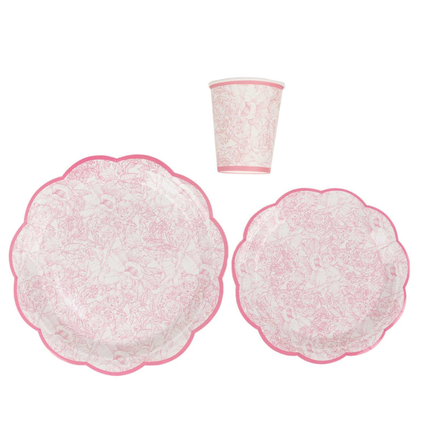 75 Pcs Pink White Vintage Floral Disposable Party Supplies Kit, Paper Plates Cups#whtbkgd