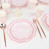 75 Pcs Pink White Vintage Floral Disposable Party Supplies Kit, Paper Plates Cups