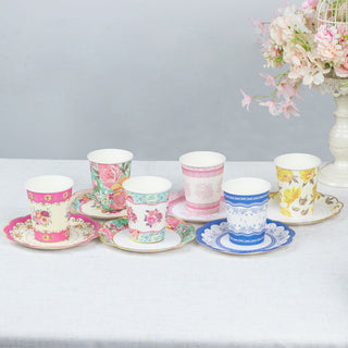 Vintage Mixed Floral Disposable Tea Cup and Saucer Set - Assorted Colors